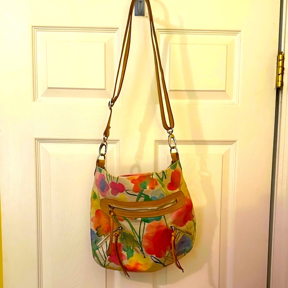 Maurizio Taiuti Floral Crossbody Bag with Tan Strap